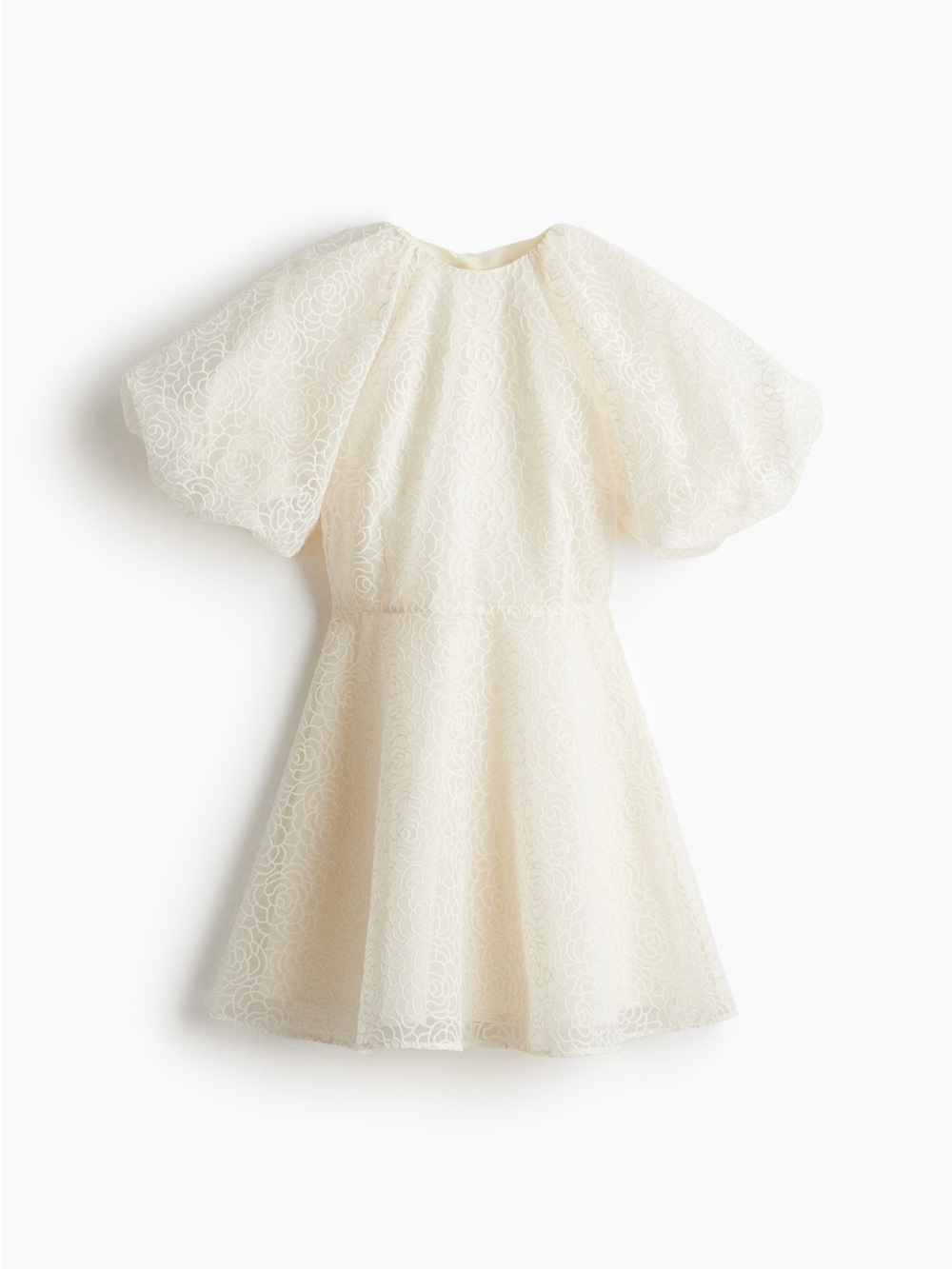 H&M Cream Floral Lace Puff-Sleeve Dress - Picture 3 of 10